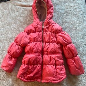 Little girls Osh Kosh coral pink zipper puffer jacker size 6X.
